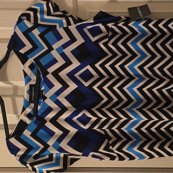 LIZ CLAIBORNE WOMENS BLUE & WHITE SYMMETRICAL SMALL CAP SLEEVES DRESS SIZE LARGE - Picture 3 of 14